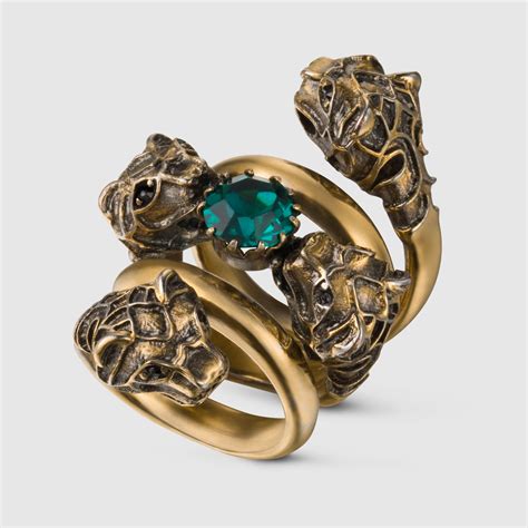 gucci double wrap ring with tiger heads